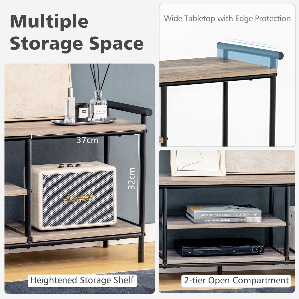 3-Tier Wooden TV Stand with Storage Shelves with Storage Shelves